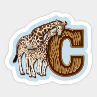 Mom and Baby Giraffe Monogram C Sticker